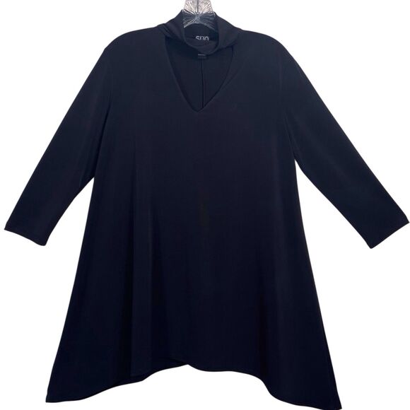 NWT Clara Sunwoo Choker V-Neckline Tunic Size Medium 3/4 Sleeve Black Lagenlook - Picture 14 of 16